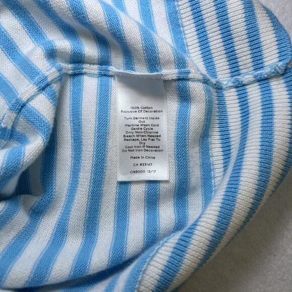 Talbots 3/4 sleeve cotton flamingo blue white stripe cardigan sweater women S - Picture 6 of 8
